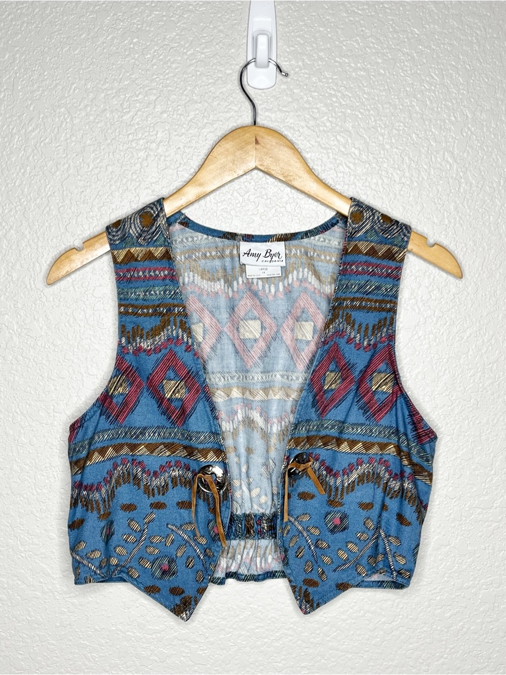 Vintage 90s Amy Byer Southwestern Aztec Cropped Vest Girls Large 14 USA Women S